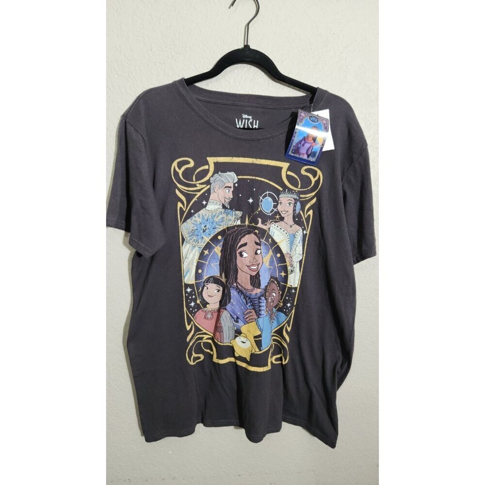 Disney Wish Shirt Womens Large Black Movie Graphic Tee Characters Star Asha NWT